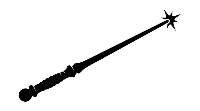 Animated magic wand silhouette with star tip on black background