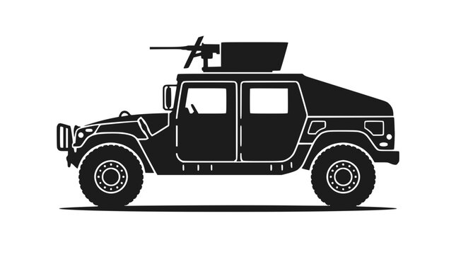 Armored military humvee utility vehicle side view silhouette.