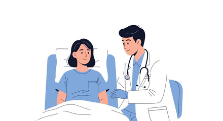 Fototapeta premium Doctor Examining Patient in Hospital Bed, Healthcare Medical Consultation