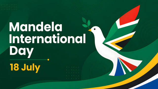 Mandela international day 18 july graphic with south african flag dove