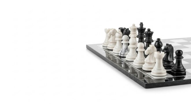 Chess pieces arranged on a checkered board for International World Chess Day FIDE  