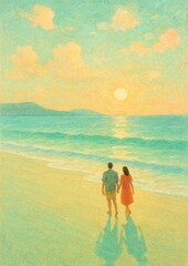Fototapeta premium Romantic sunset beach walk