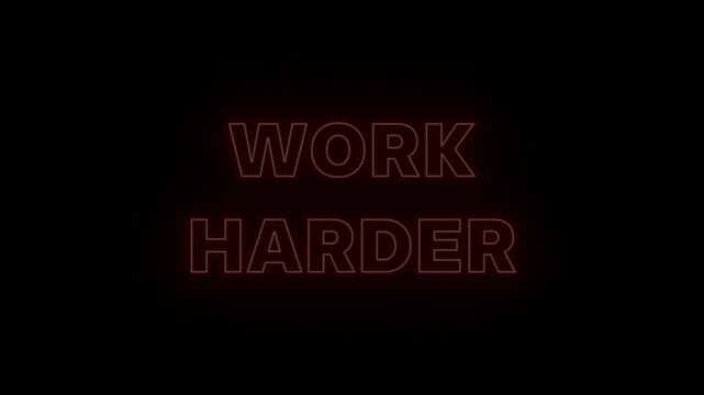 Inspirational Red Neon Text 'WORK HARDER' Seamless Loop on Transparent Alpha Channel, Perfect for Fitness and Goal Promos