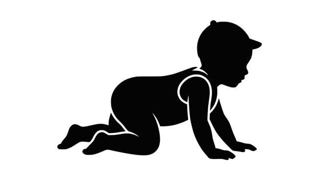 Baby crawling silhouette on dark background.