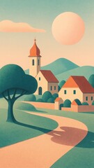 Naklejka premium Serene village landscape mobile wallpaper