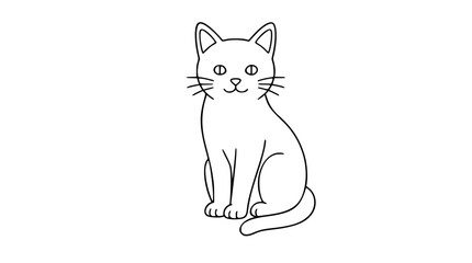 Sitting cat hand-drawn vector icon, minimalist black outline kitten illustration with whiskers, curled tail, upright ears, cute pet line art for animal logos, stickers, nursery decor, and web design © Zoya