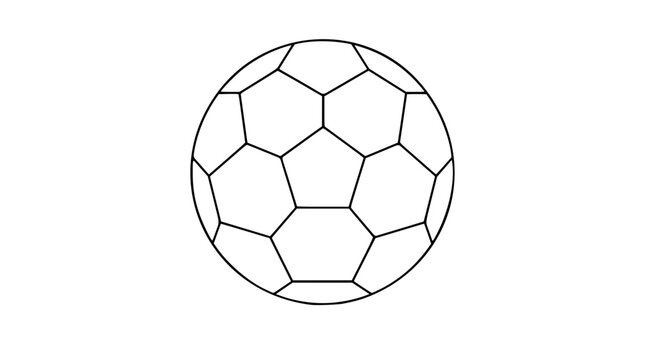 Minimal soccer ball vector icon illustration featuring circular outline and hand-traced polygon panels, simple black line football design for sports graphics, clubs, tournaments, and scalable artwork