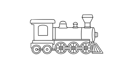 Classic steam train vector illustration in clean hand-drawn outline style, vintage locomotive icon with wheels, smokestack and cowcatcher for railway travel, transport history and coloring design © Mofakharul Shanto