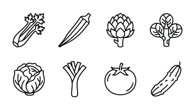 Vegetable Outline Icons Set - Healthy Food Graphics