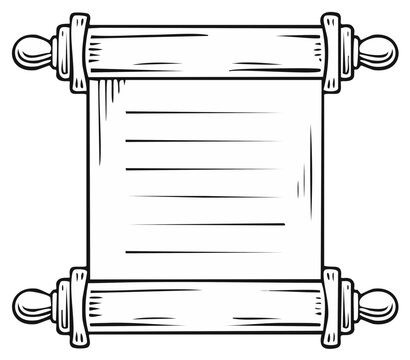 Detailed monochrome sketch of a traditional old parchment scroll with blank paper ready for important message announcement or decree