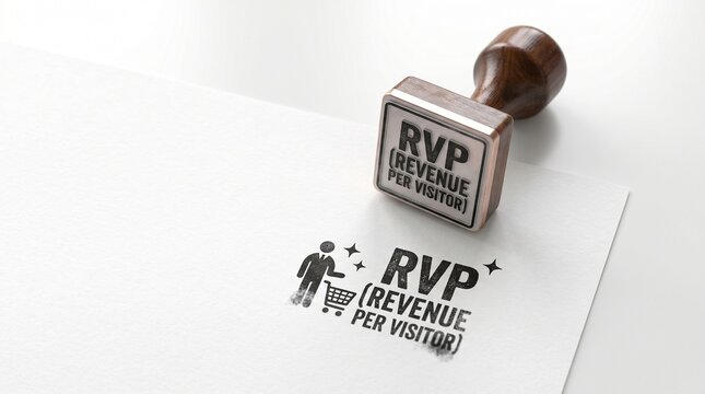 RVP Revenue Per Visitor business stamp on white paper, marketing performance metric concept, e-commerce sales optimization and conversion tracking