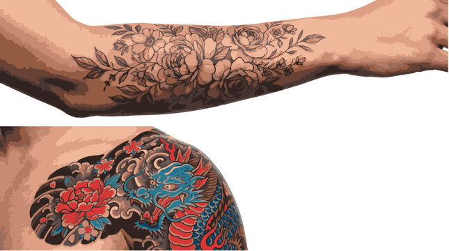 Tattooed arm and shoulder vector illustration