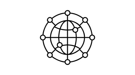 Circular globe network vector icon in clean hand-drawn line outline style, connected planet with orbit nodes for internet, data sharing, global communication, cloud services and web technology © Ustaad