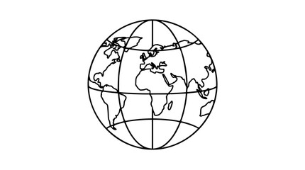 World globe vector icon, hand-drawn outline illustration showing continents, meridians and latitude lines in a minimalist scalable map style for travel, geography, education and global themes © Ustaad