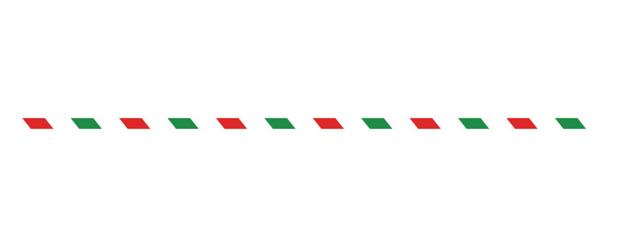 Horizontal row of alternating red and green parallelogram dashes on a white background, line pattern