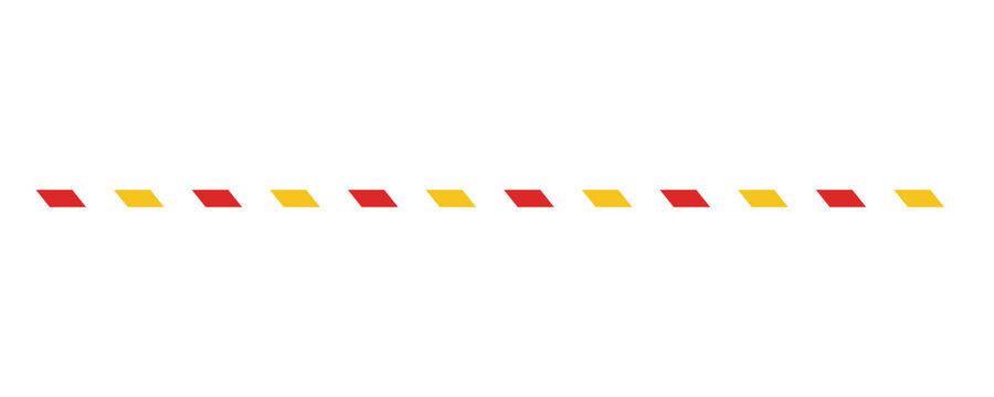Horizontal row of alternating red and yellow parallelogram dashes, isolated with transparent background for