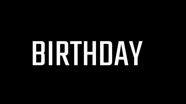 Birthday text appears in bold white lettering centered on a solid black background to announce a celebratory event or party invitation.
