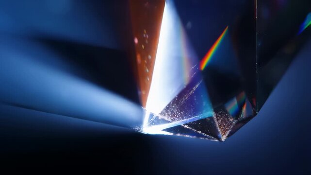 Crystal Shard with Light Refraction and Sparkle in a Dark Background Featuring Abstract, Close-Up, Macro Footage with Reflective and Shiny