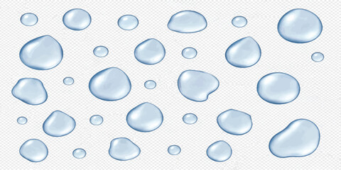 Realistic water droplets set on soft light background with droplets freshness condensation abstract moisture particle refraction backdrop © Manjur