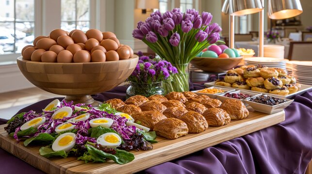 Easter Brunch Buffet with Salads Pastries
