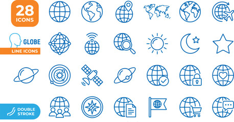 Globe, world, line icons, 28 icons, space, astronomy, earth, planet, symbol set © alone