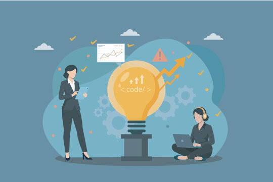 Women in Tech Software Development and Coding Concept Vector, Women in Tech and Programming Concept