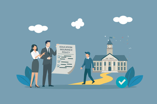 Family Education Insurance Policy and University Savings Path Concept Vector, Education Insurance Policy and College Savings Concept