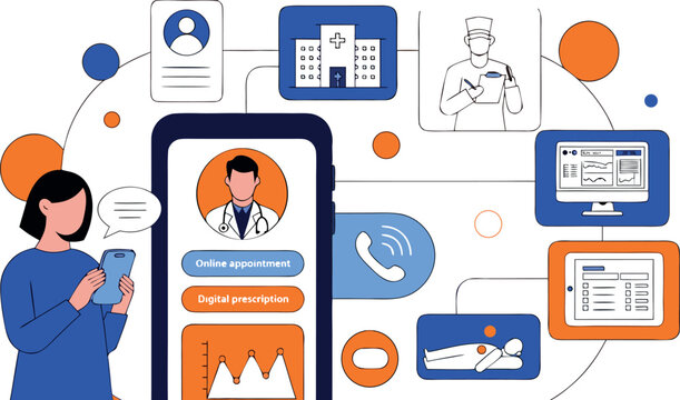 Medical Mobile Healthcare App with Doctors Patients and Digital Hospital Flat Vector Illustration