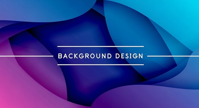 Abstract layered shapes gradient in blue, purple with text "BACKGROUND DESIGN