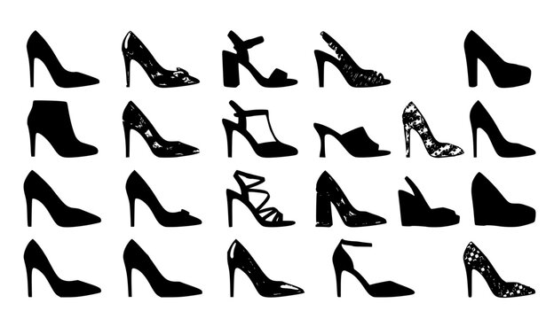 Elegant High Heel Shoes Fashion Vector Illustration Black White Orange Set