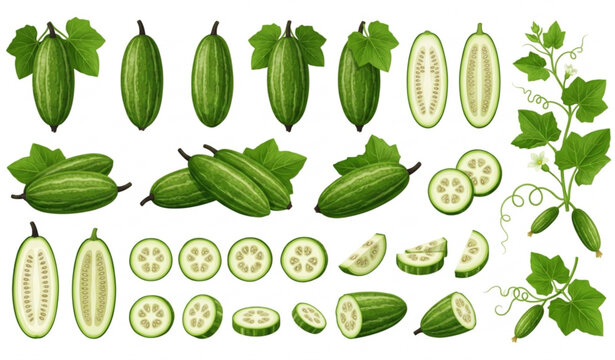 Fresh Green Parval Vegetable Realistic Vector Illustration Set