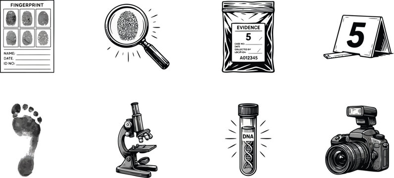 AScience and detective investigation elements sketch with microscope and test tube