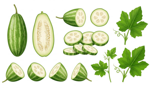 Organic Pointed Gourd (Parval) Vector Collection Isolated on White Background