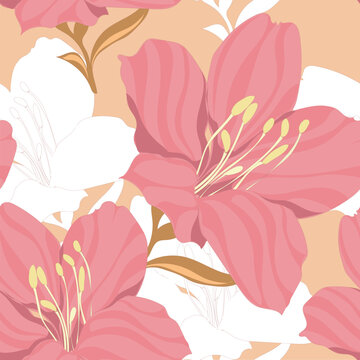 Beautiful seamless floral pattern with flowers and leaves. Decorative botanical vector illustration for fabric, wallpaper, and textile design.