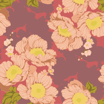 Beautiful seamless floral pattern with flowers and leaves. Decorative botanical vector illustration for fabric, wallpaper, and textile design.