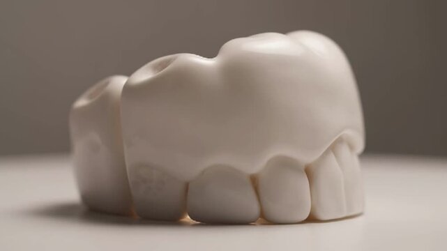 Close-up of a realistic dental model showcasing healthy teeth and gums