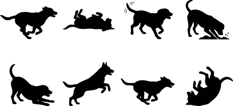 Silhouette Collection of Dogs in Playful and Active Poses