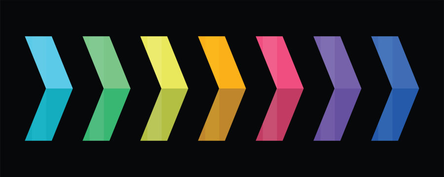 Rainbow chevrons moving forward on black background during creative direction concept