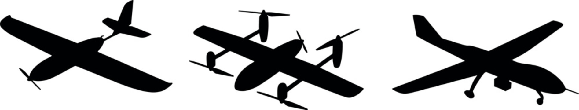 Silhouette Set of Airplane Drone and VTOL Aircraft Designs