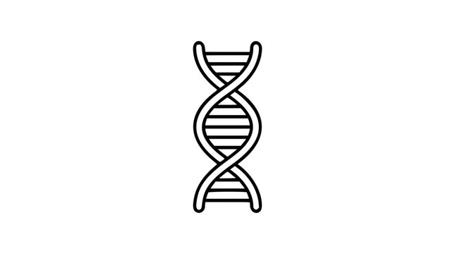 Clean black and white line art vector icon of a DNA helix strand, ideal for genetics lessons, biotech branding, lab materials, and medical interfaces.