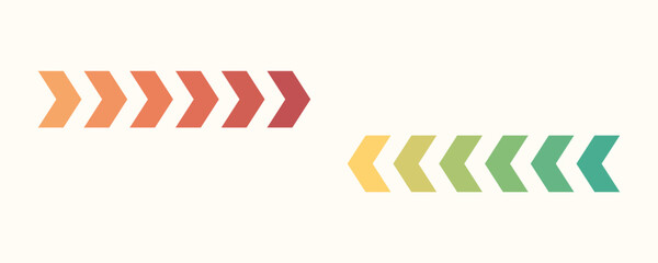 Fototapeta premium Directional arrows in gradient orange and green on a pale background symbolizing progress and transition