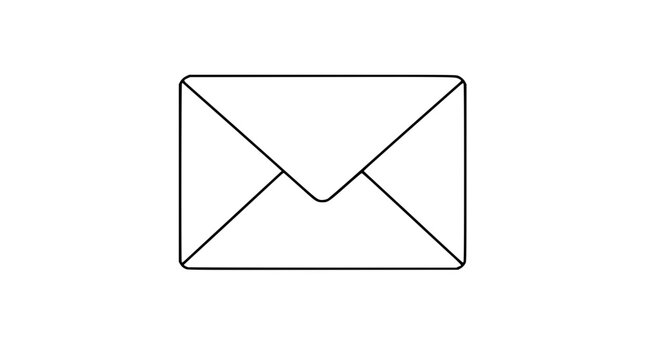 A clean black and white line art vector icon of a sealed envelope for email, contact forms, newsletters, and simple communication UI.