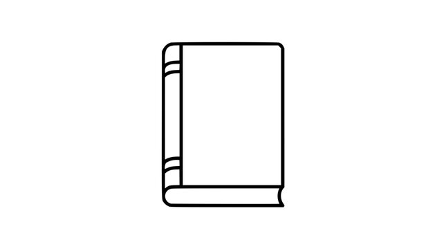 Clean black and white line art vector icon of a simple closed book, useful for reading programs, academic notes, digital libraries, and learning menus.