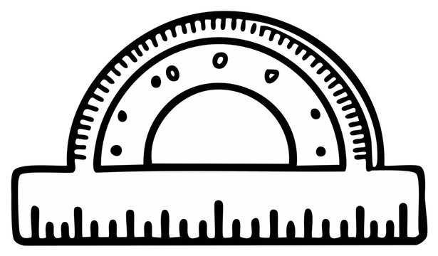Illustration of a protractor tool for measuring angles in geometric shapes and math problems, drafting aide.