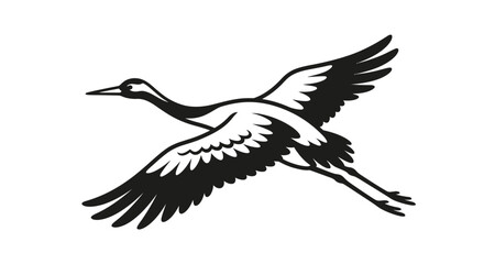 Fototapeta premium A stylized black and white illustration of a crane in flight.