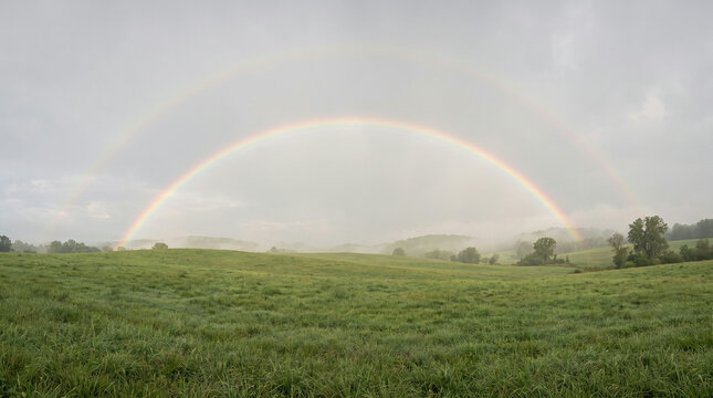 Faint Double Rainbow Over a Field