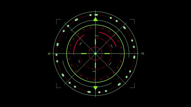 Futuristic circular hud interface animation displaying complex data metrics for high tech digital motion video footage