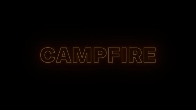 Warm Orange Neon Logo 'CAMPFIRE' with Continuous Loop and Clear Background, Perfect for Outdoor and Camping Adventure Vlogs