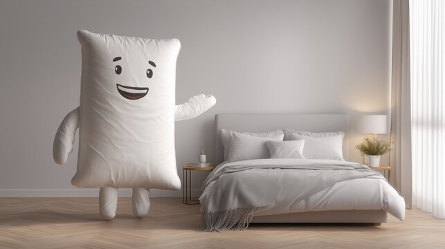 Realistic pillow man mascot made of smooth premium pillows