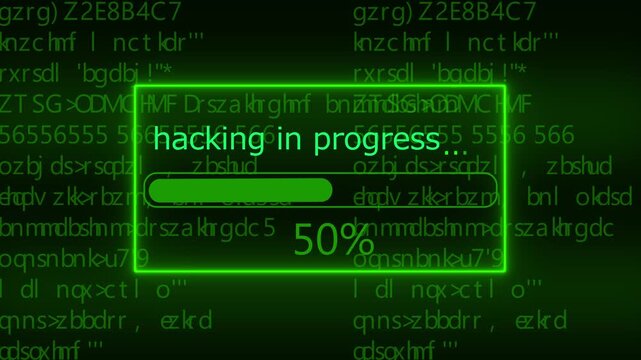 hacking in progress status bar with thirty one percent loading progress displayed over scrolling computer code on a dark